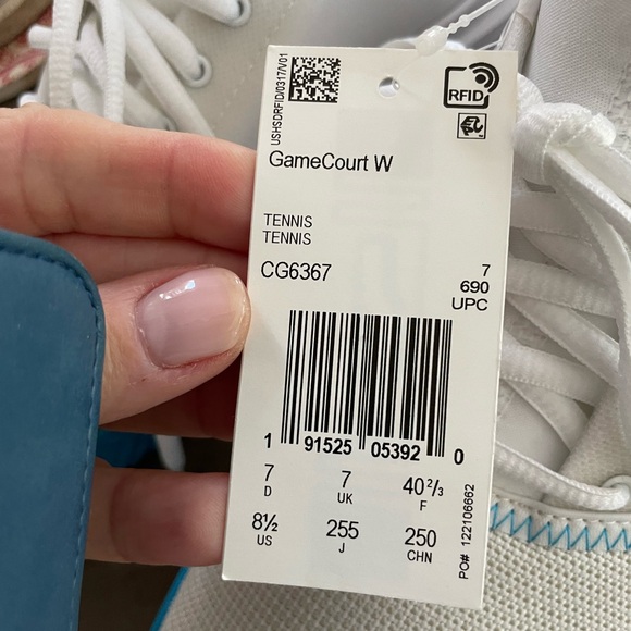 Adidas GameCourt White and Blue Tennis Shoes - Picture 4 of 6